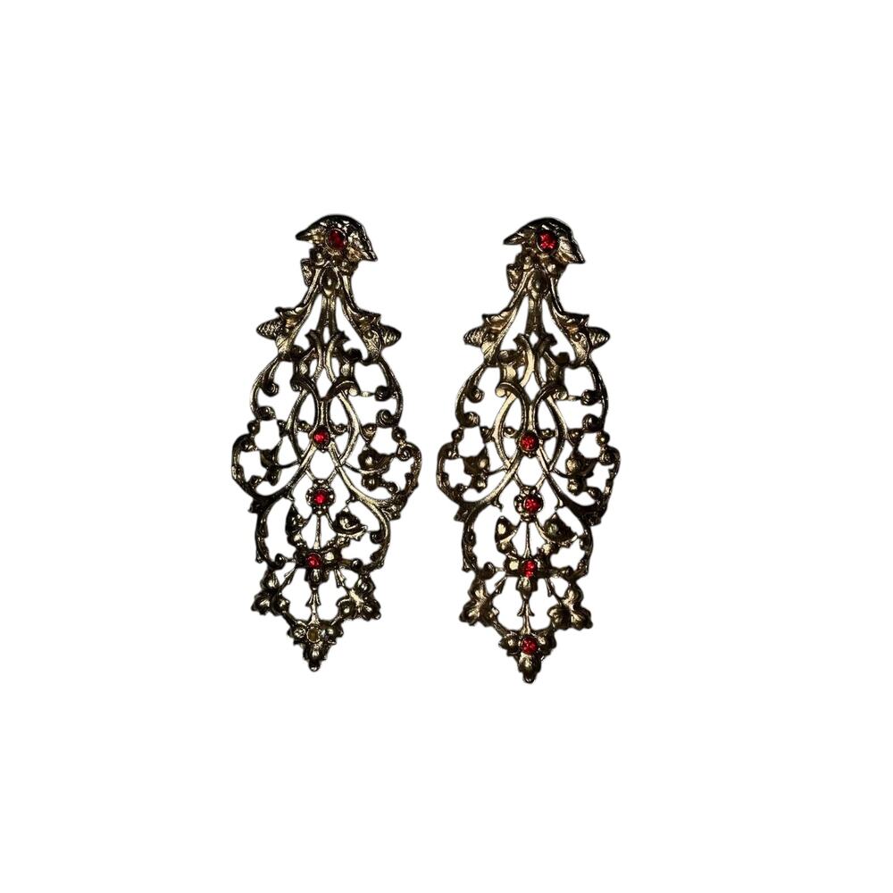 Iris Apfel & Bajalia Filigree Drop Earrings Statement Bold Unique Boho